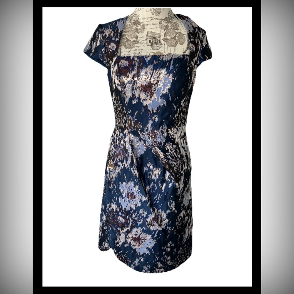 Kay Unger Sutton Baroque Floral Jacquard Cap Sleeve Dress Size 6 Women Classic